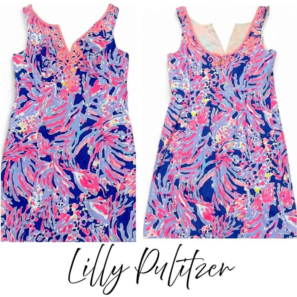 RARE Lilly Pulitzer Lyssa Shift Shrimply Sleeveless Dress Pink Purple Blue Sz 6 - Picture 3 of 7